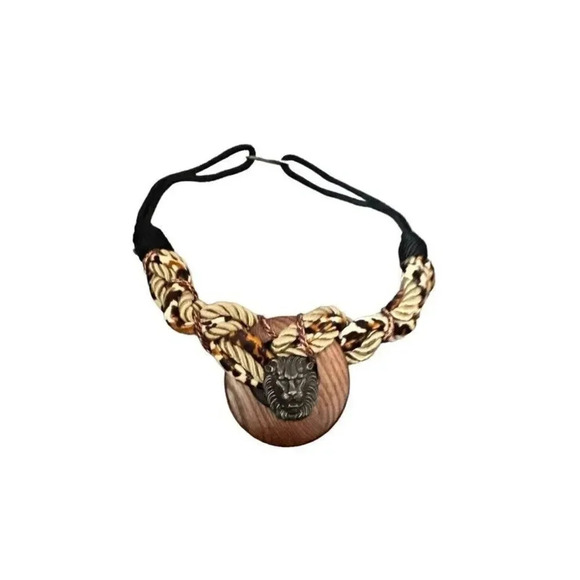 Vintage 80's statement belt lion head jungle braided stretchy one size - Picture 1 of 7